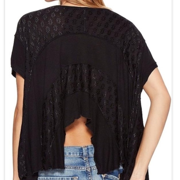 FREE PEOPLE Boho Flower Knit Tri-cot Black Oversized Flowy Tunic Top XS  (to XL) - Picture 2 of 13